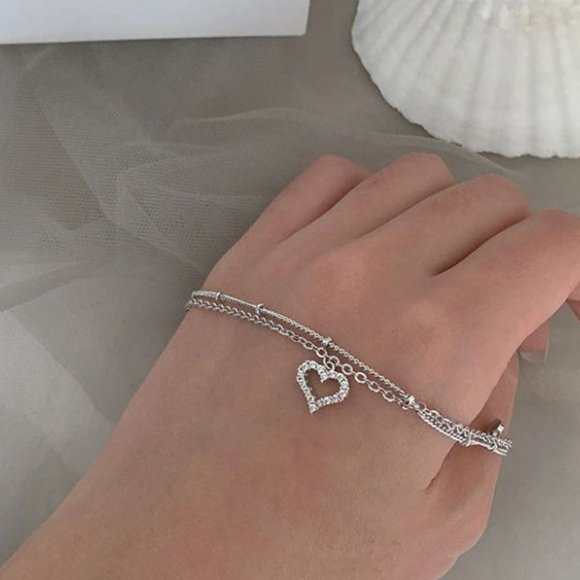 NEW 925 Sterling Silver Diamond Heart Anklet - Picture 5 of 6